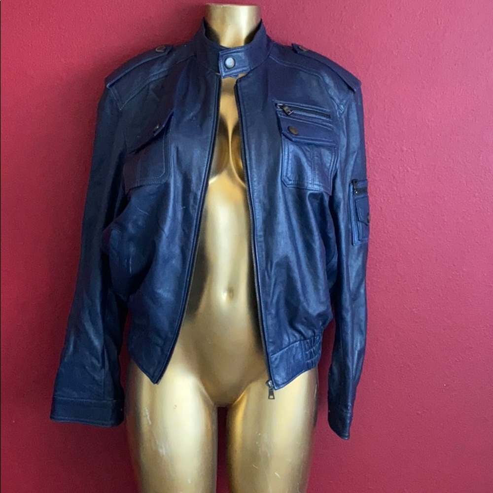 Blue leather jacket